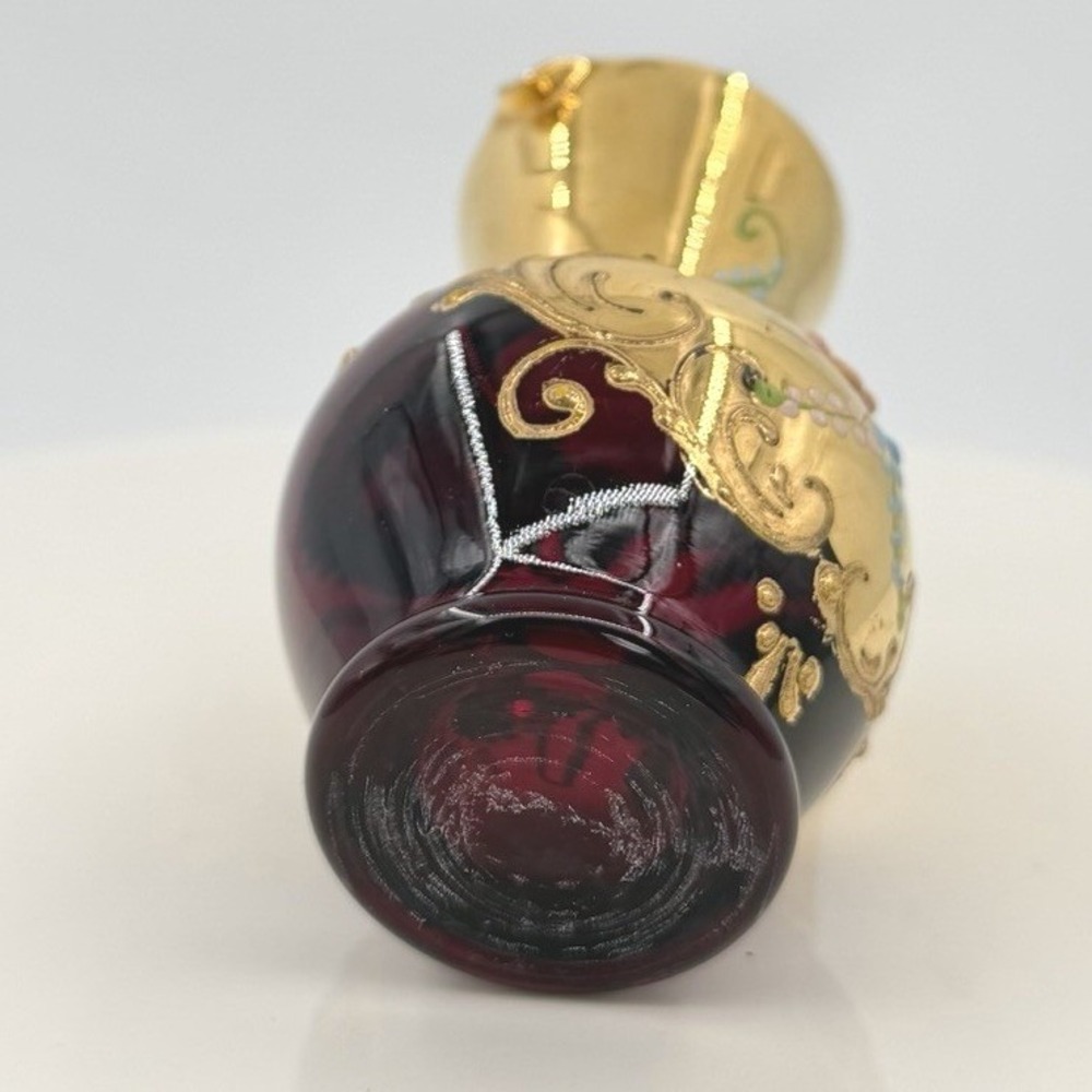 Vintage Murano Tre Fuochi Ruby Red Gold Miniature Pitcher Hand Painted 4" - Picture 10 of 11